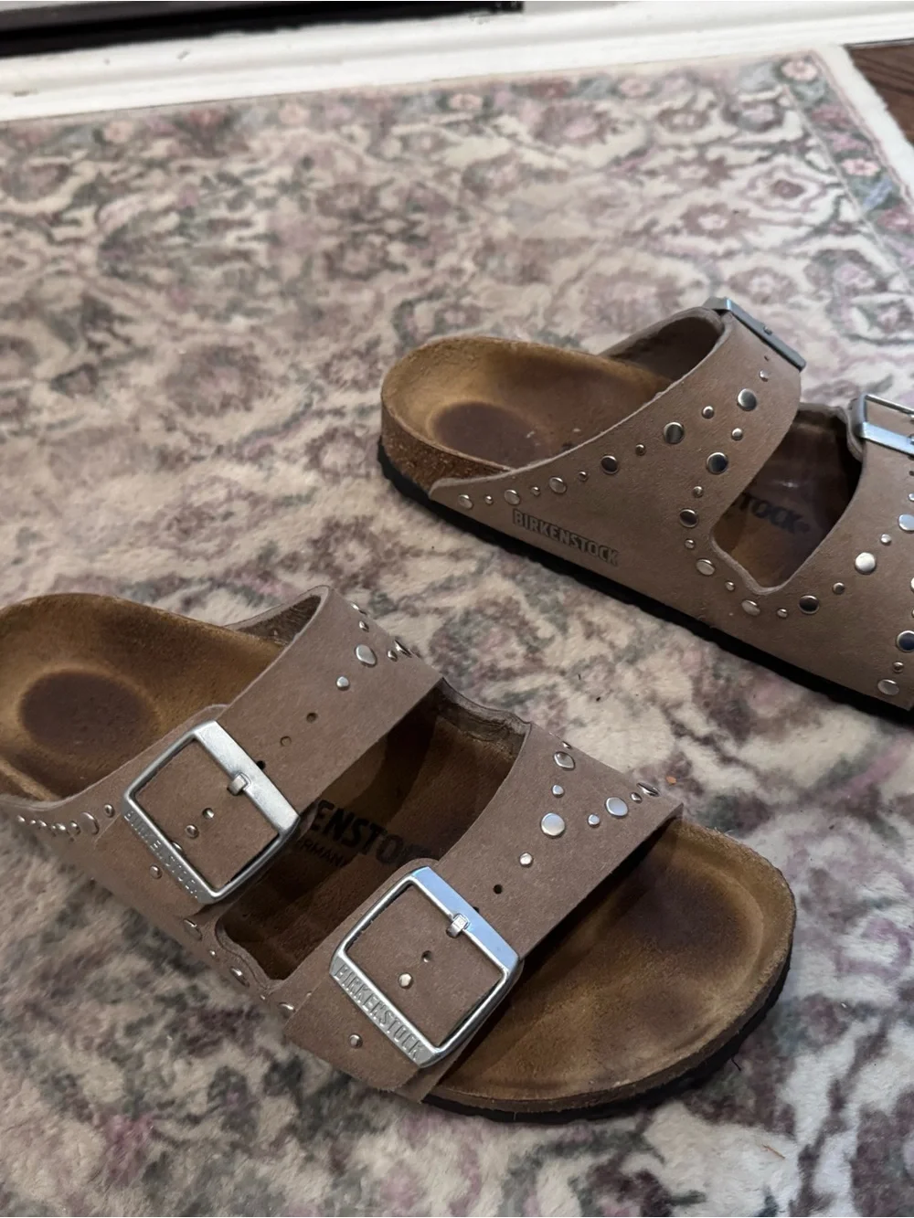 Birkenstock Arizona Taupe Studded Double Buckle Sandals